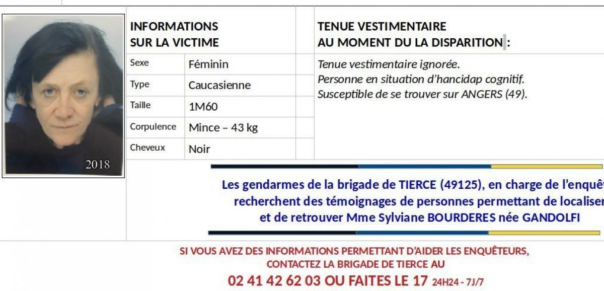 Maine-et-Loire. La gendarmerie lance un appel pour une disparition inquiétante d'une habitante de Châteauneuf-sur-Sarthe